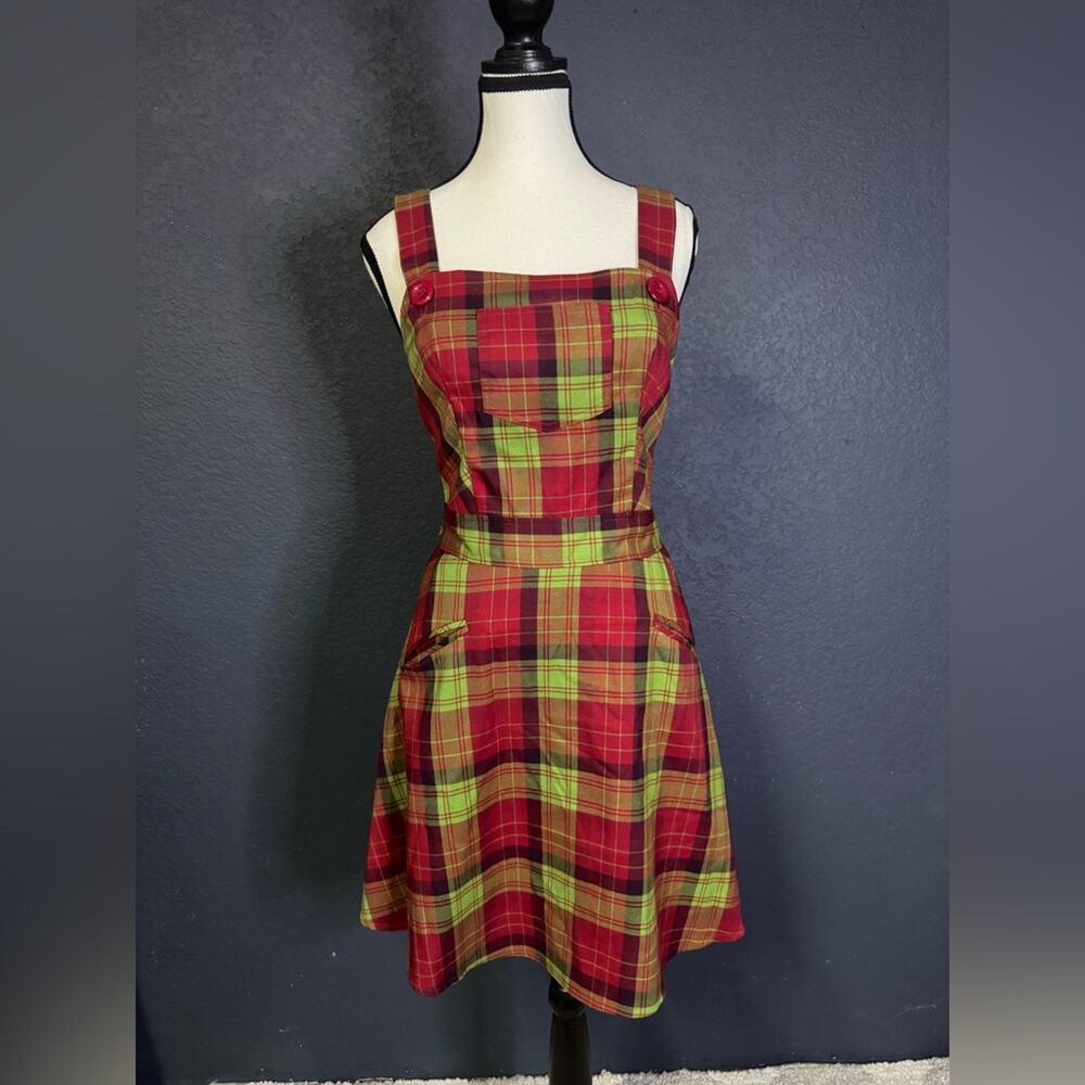 Voodoo Vixen NWT Red and Green Tartan Overall Dress | Size M